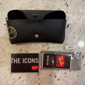 Ray-Ban Sunglasses Case Black Leather Snap Case w Cleaning Cloth & Booklet